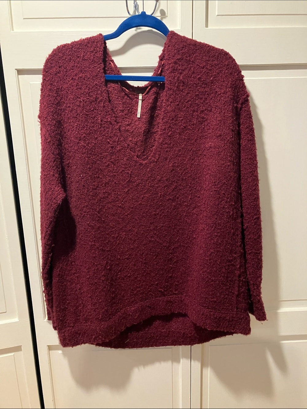 Free People Burgundy Bouclé V-Neck Sweater
